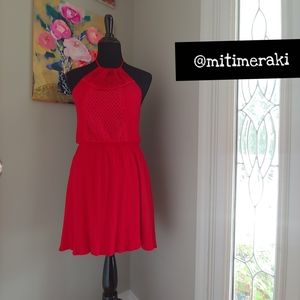 Blue Rain Red Lace Mini Halter Dress Size M